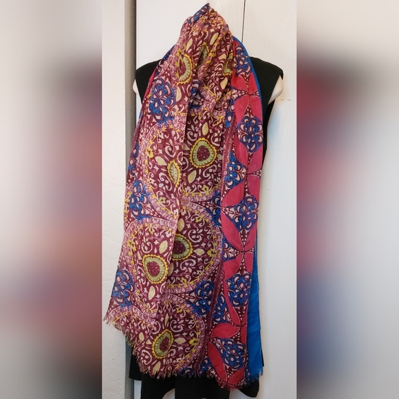 Multicolor Scarf Wrap Shawl Accessory Colorful Boho Gypsy Fringe Batik Pretty - Picture 2 of 8